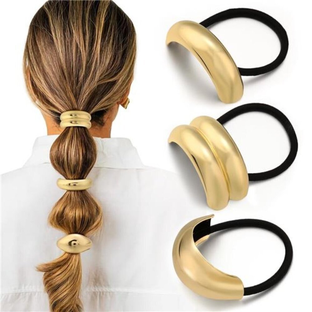 Geometric Metal Hair Ties Gold 3 Pack Thick Hair
